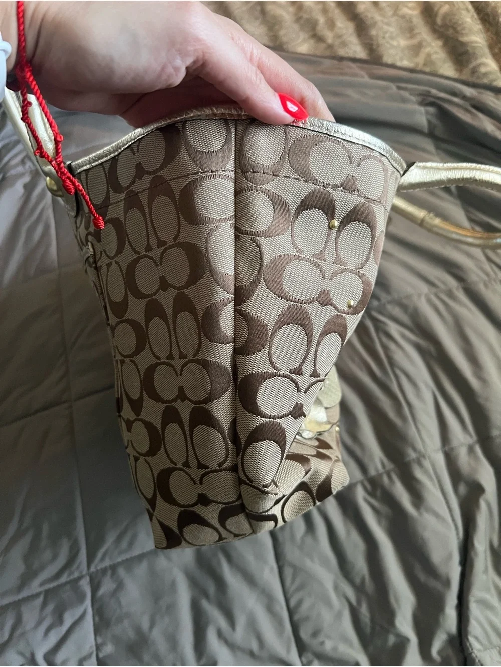 Coach Beige Signature Tote with Yellow Floral Appliqués
